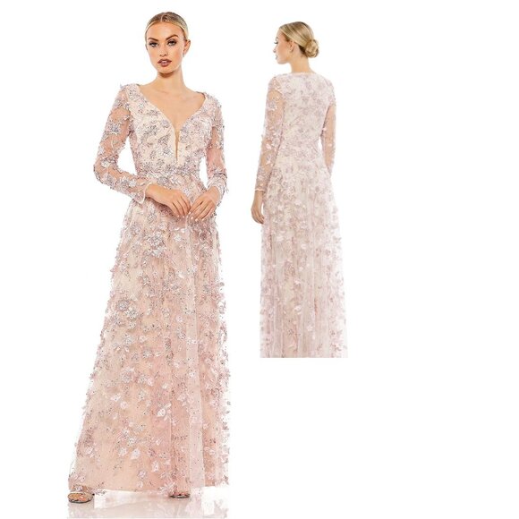 Mac Duggal Dresses & Skirts - Mac Duggal Blush Pink Embellished Long Sleeve Maxi Gown